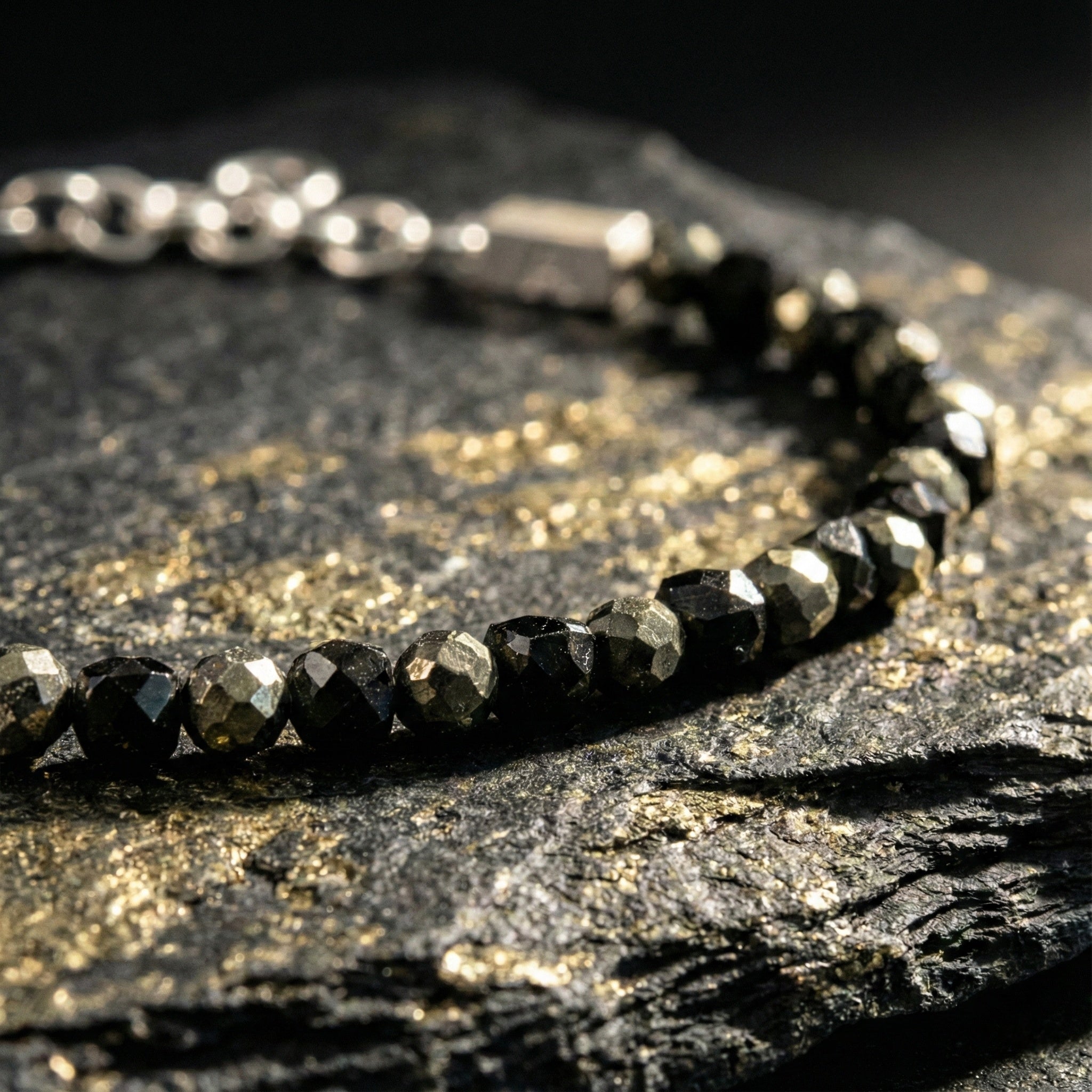 Spinel and Pyrite Bracelet | Armillas Design – black and gold gemstone bracelet – view 3