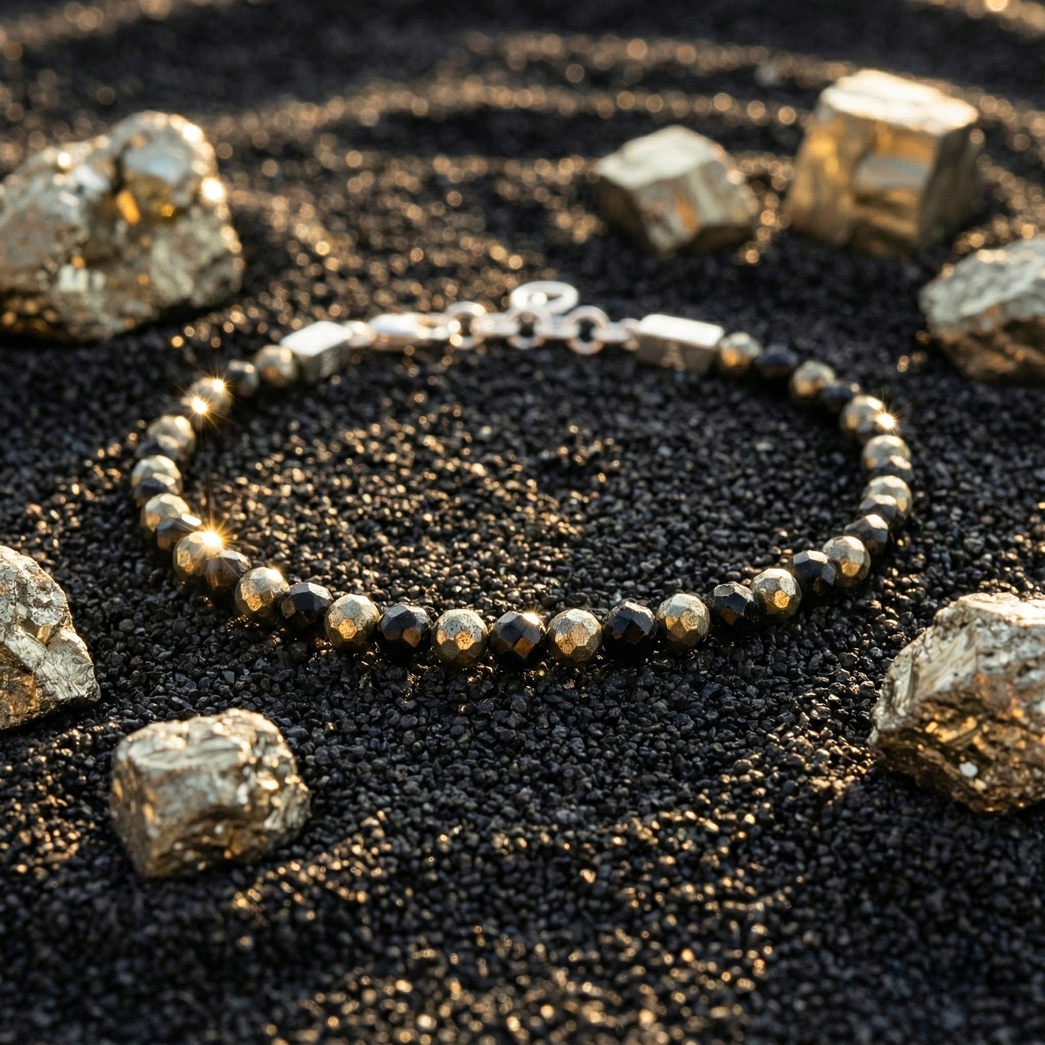 Spinel and Pyrite Bracelet | Armillas Design – black and gold gemstone bracelet – view 2