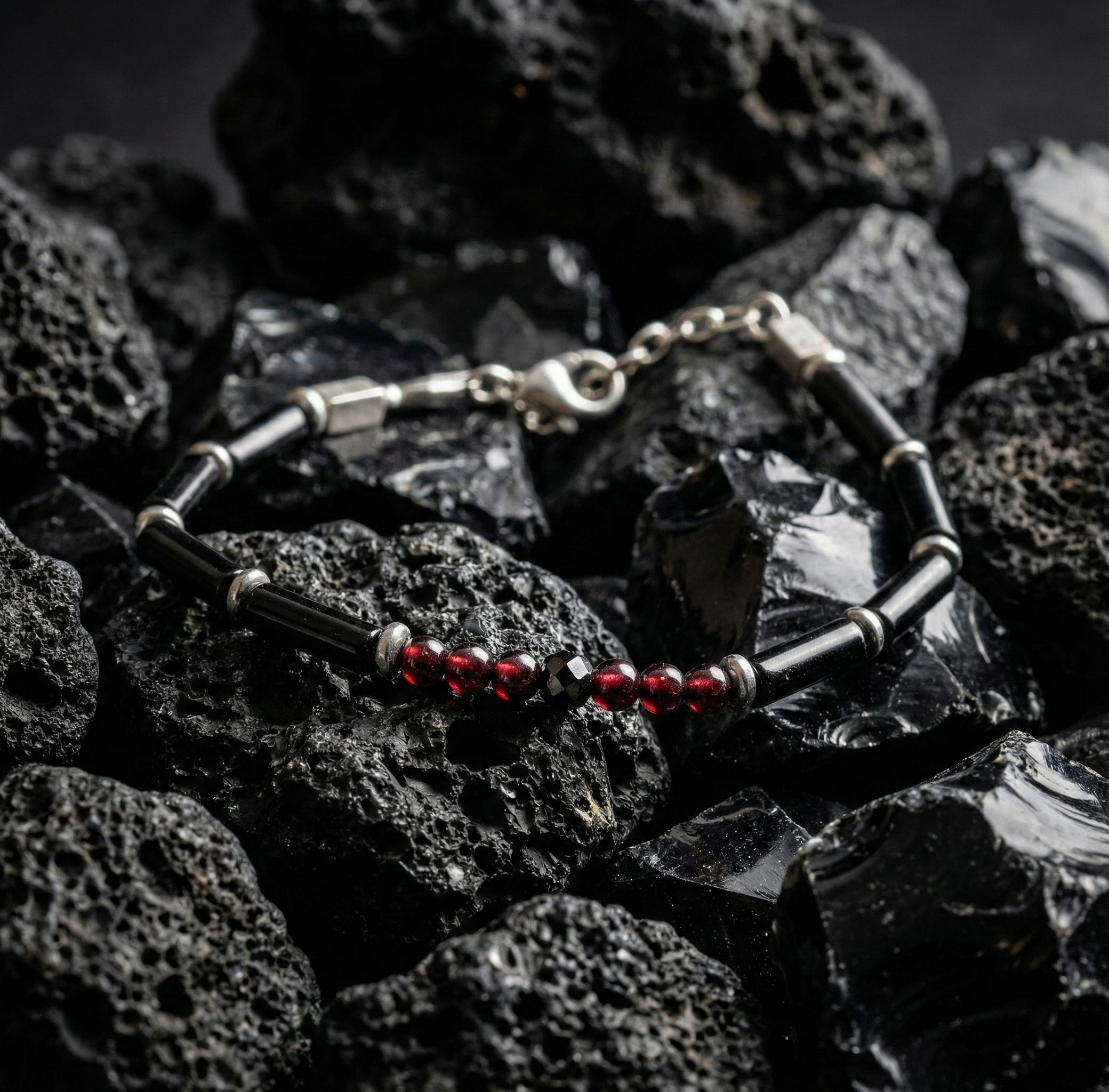 Black Tourmaline, Red Garnet and Spinel Bracelet | Armillas Design – protective gemstone bracelet – view 4
