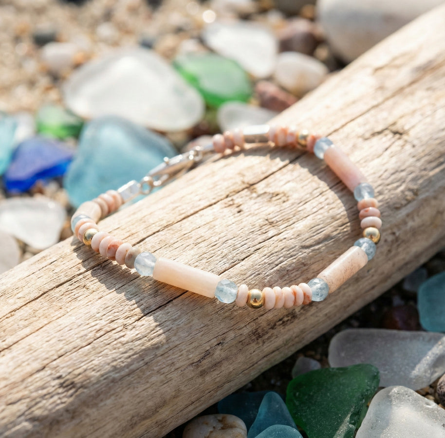 Pink Opal, Aquamarine and 14kt Solid Gold Bracelet | Armillas Design – luxury gemstone bracelet