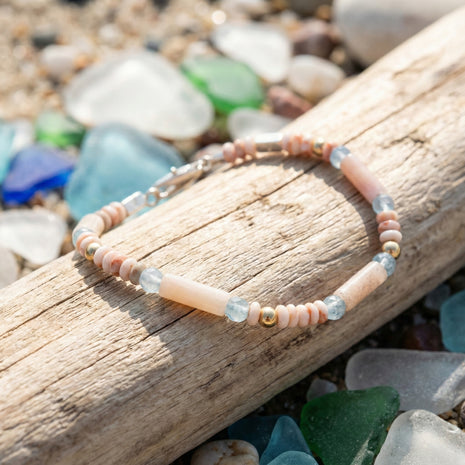 Pink Opal, Aquamarine and 14kt Solid Gold Bracelet | Armillas Design – luxury gemstone bracelet