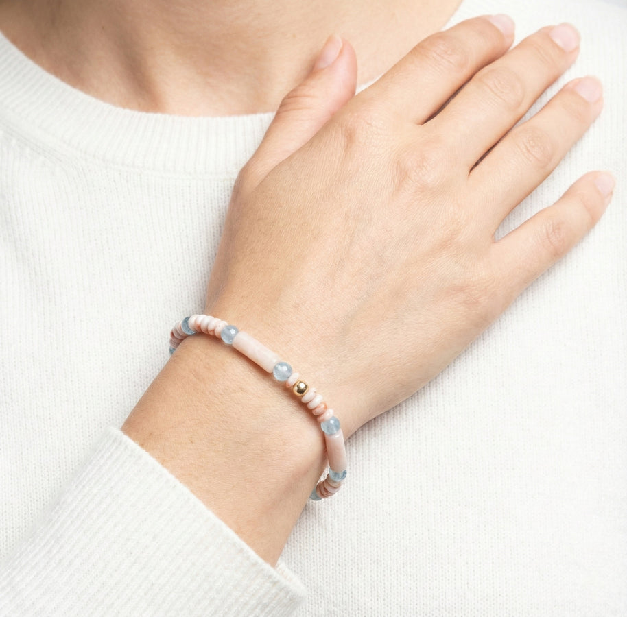 Pink Opal, Aquamarine and 14kt Solid Gold Bracelet | Armillas Design – luxury gemstone bracelet – view 2