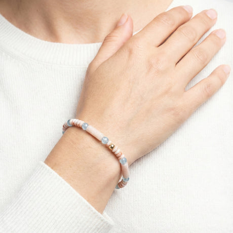 Pink Opal, Aquamarine and 14kt Solid Gold Bracelet | Armillas Design – luxury gemstone bracelet – view 2