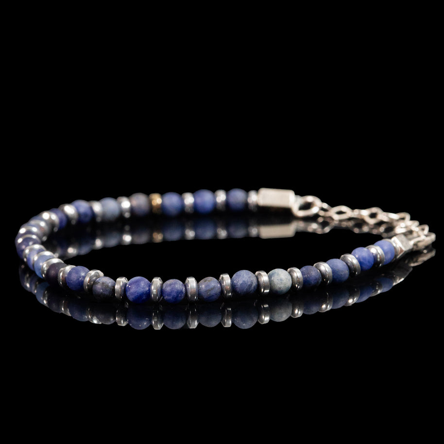 Sodalite and Hematite Bracelet | Armillas Design – sodalite gemstone bracelet – view 2