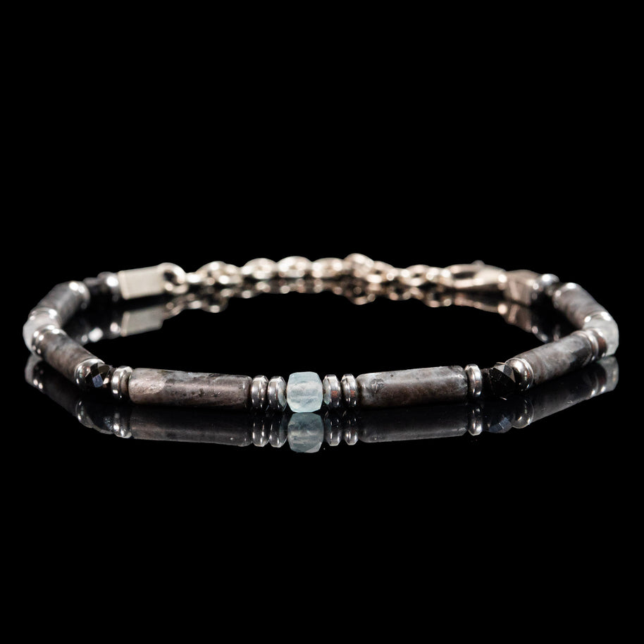 Spectrolite, Aquamarine and Spinel Bracelet | Armillas Design – iridescent gemstone bracelet – view 2