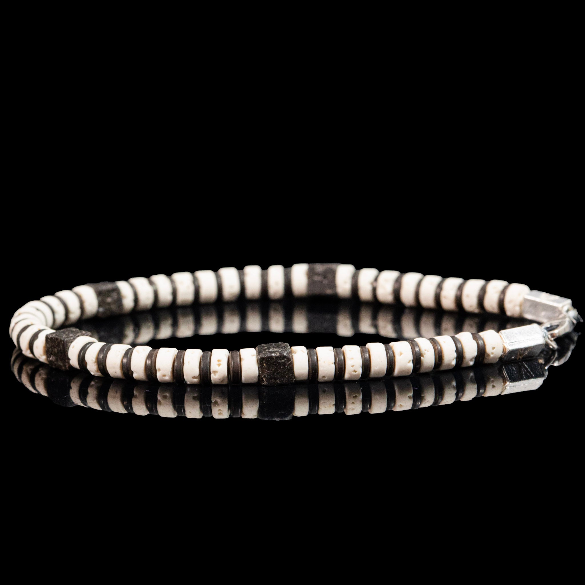 Black and White Lava Stone Bracelet | Armillas Design – volcanic lava gemstone bracelet – view 3