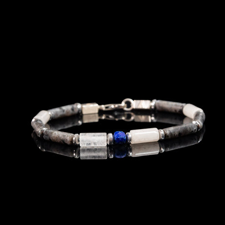 Spectrolite, Quartz and Lapis Lazuli Bracelet | Armillas Design – three-stone gemstone bracelet