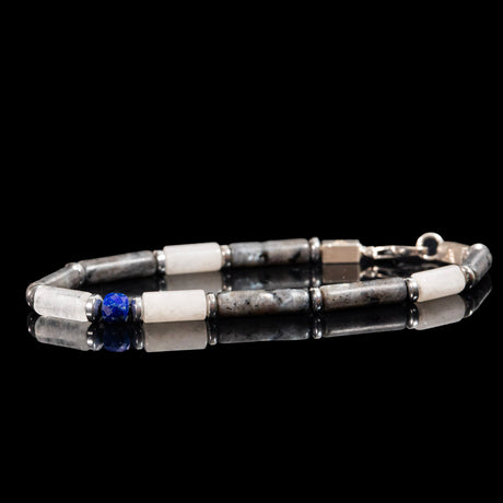 Spectrolite, Quartz and Lapis Lazuli Bracelet | Armillas Design – three-stone gemstone bracelet – view 2