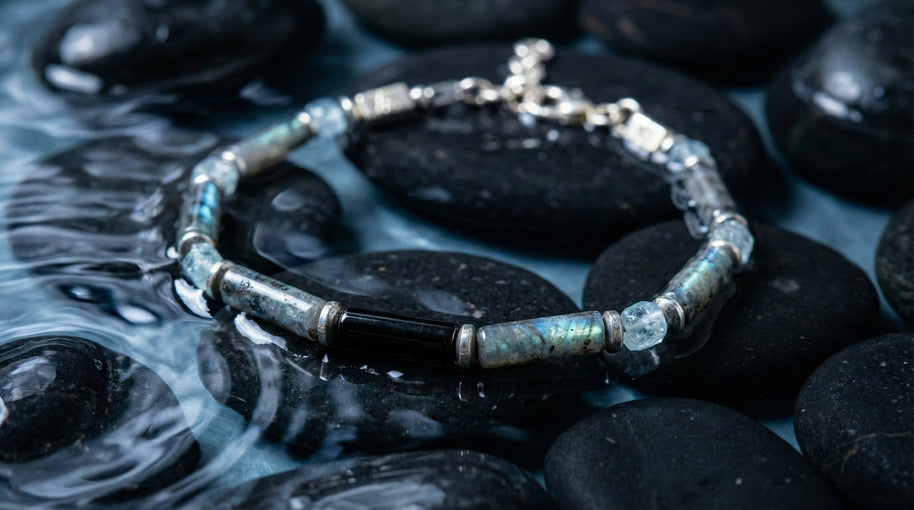 Spectrolite, Aquamarine and Spinel Bracelet II | Armillas Design – iridescent gemstone bracelet – view 3