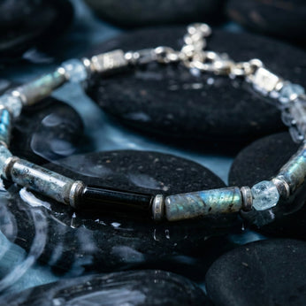 Spectrolite, Aquamarine and Spinel Bracelet II | Armillas Design – iridescent gemstone bracelet – view 3