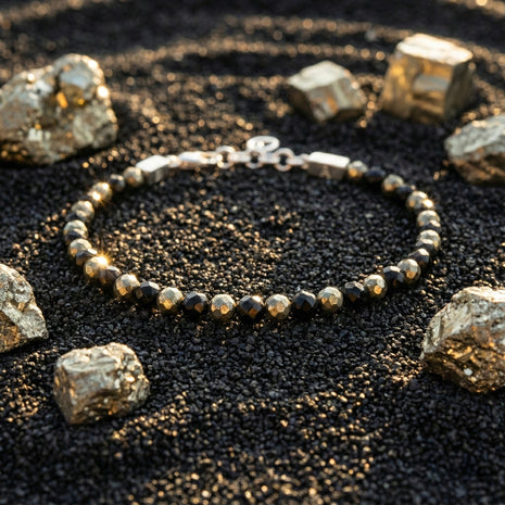 Spinel and Pyrite Bracelet | Armillas Design – black and gold gemstone bracelet – view 2