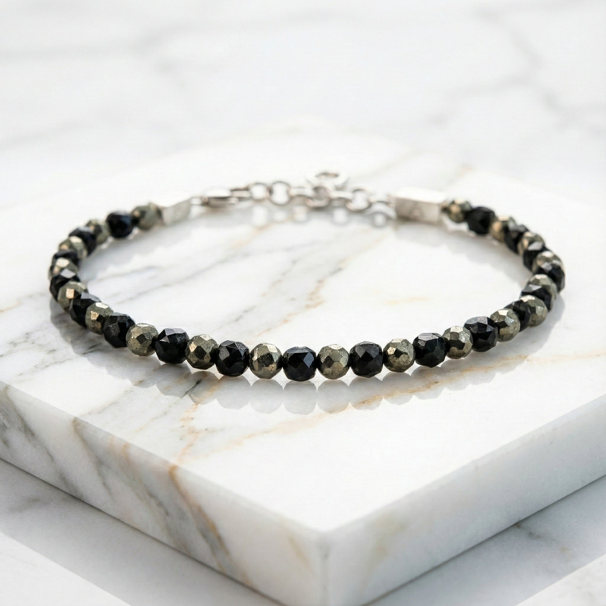 Spinel and Pyrite Bracelet | Armillas Design – black and gold gemstone bracelet – view 4