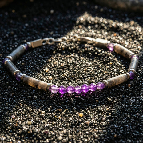 Spectrolite and Amethyst Bracelet | Armillas Design – iridescent labradorite bracelet