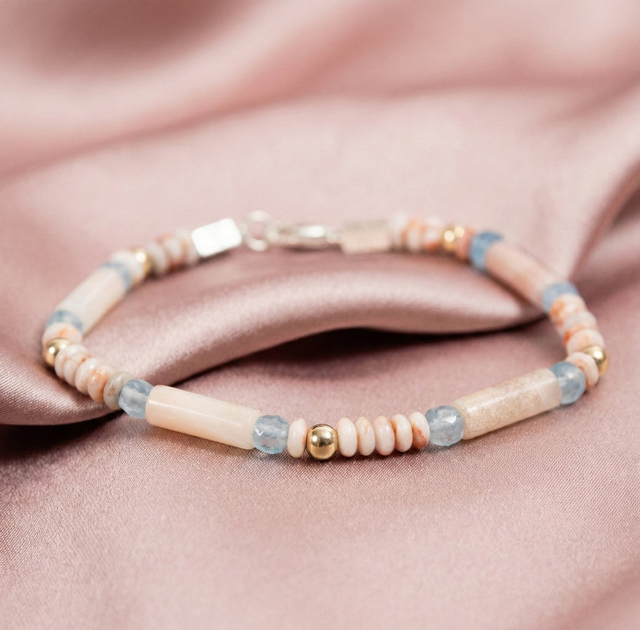 Pink Opal, Aquamarine and 14kt Solid Gold Bracelet | Armillas Design – luxury gemstone bracelet – view 4