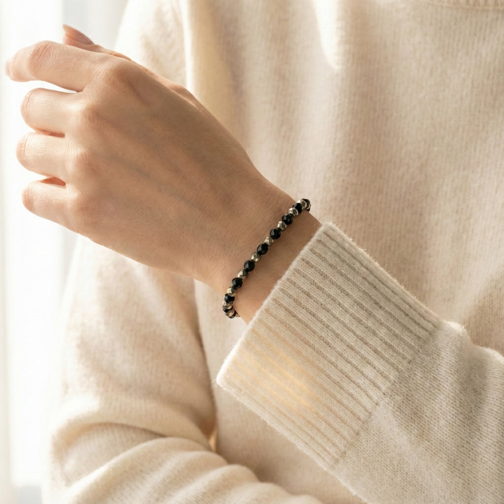 Spinel and Pyrite Bracelet | Armillas Design – black and gold gemstone bracelet – view 5
