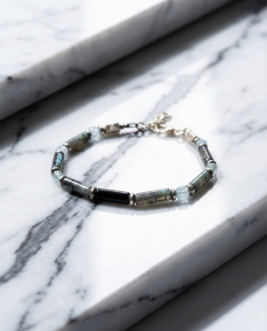 Spectrolite, Aquamarine and Spinel Bracelet II | Armillas Design – iridescent gemstone bracelet – view 4