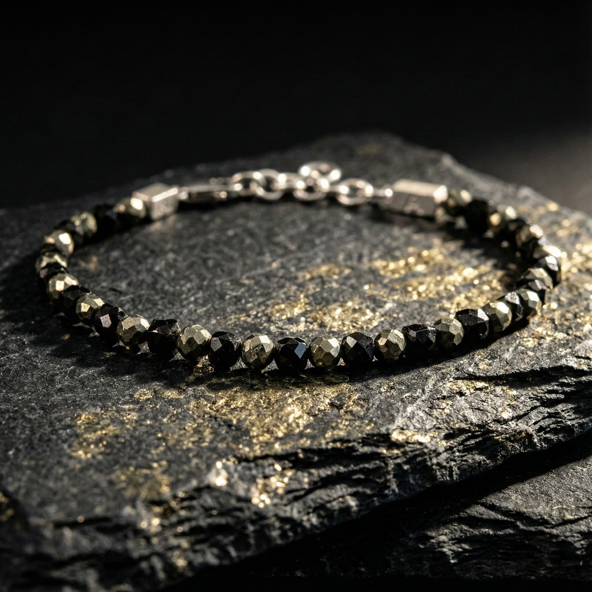 Spinel and Pyrite Bracelet | Armillas Design – black and gold gemstone bracelet – view 6