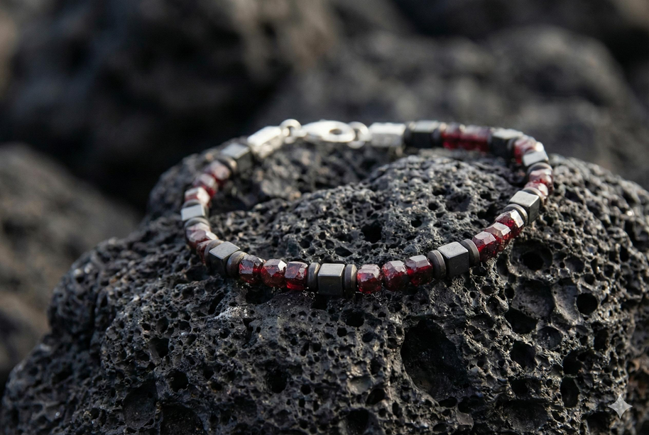 Garnet and Hematite Bracelet | Armillas Design – red garnet gemstone bracelet – view 6