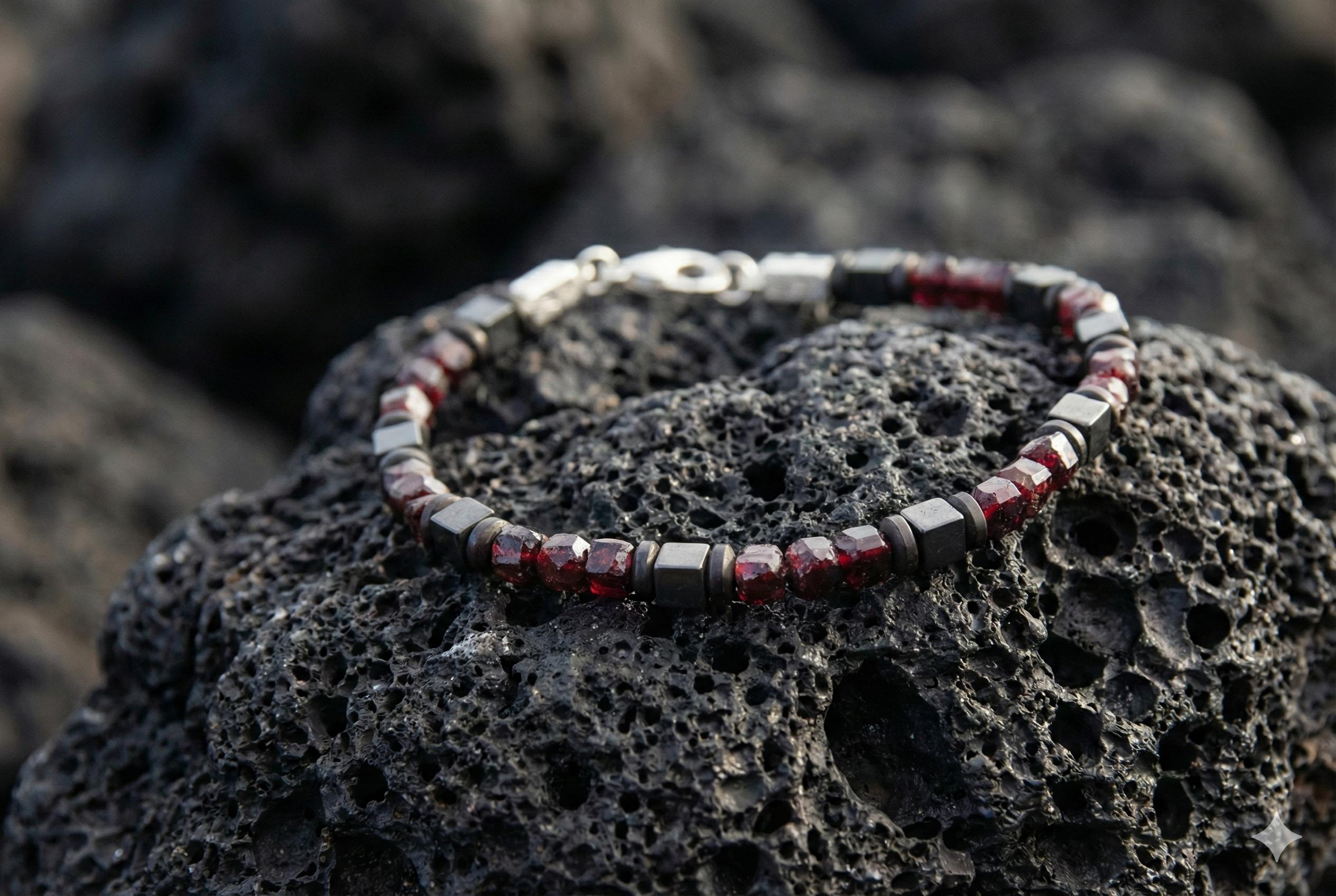 Garnet and Hematite Bracelet | Armillas Design – red garnet gemstone bracelet – view 6