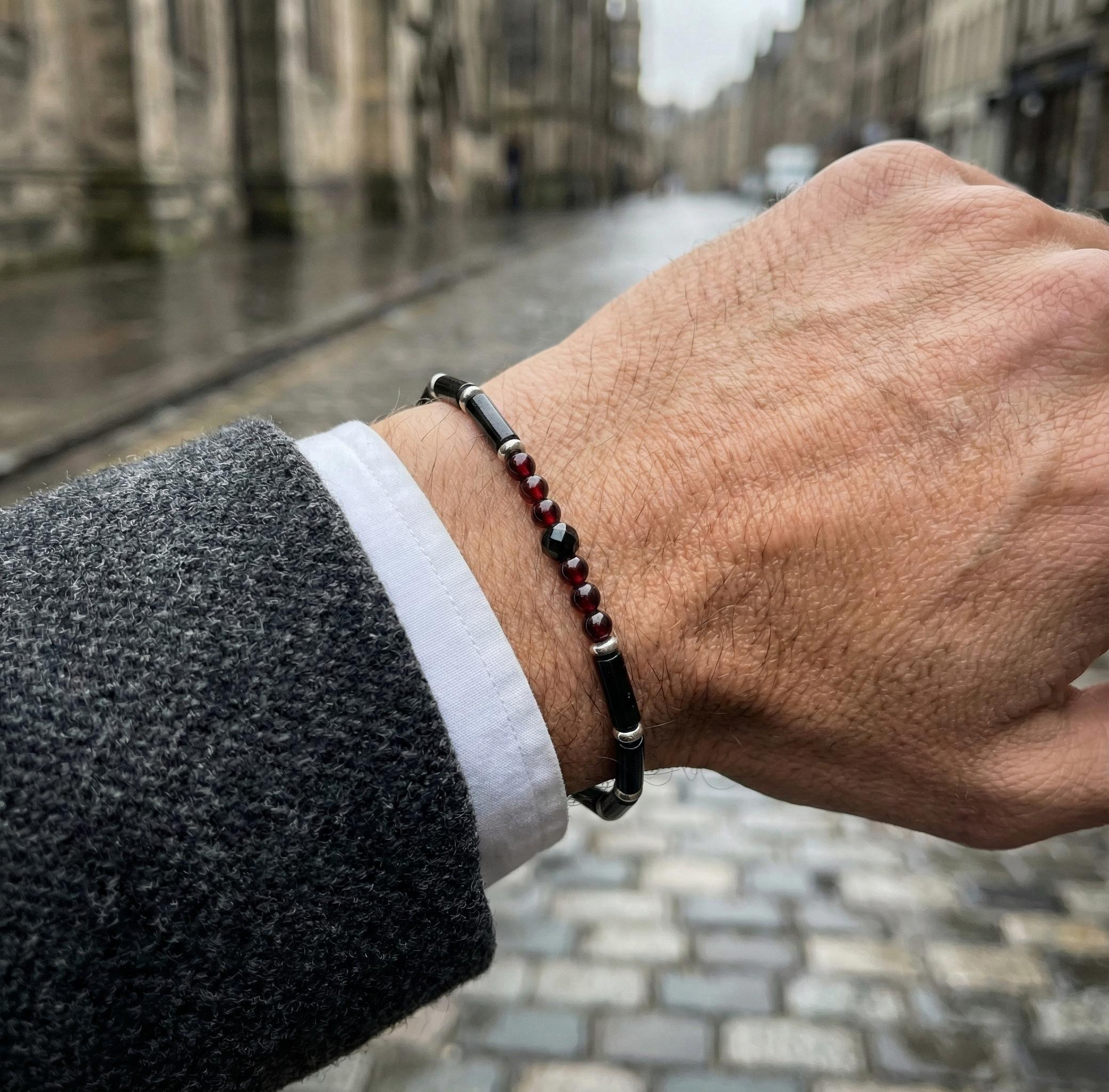 Black Tourmaline, Red Garnet and Spinel Bracelet | Armillas Design – protective gemstone bracelet – view 2