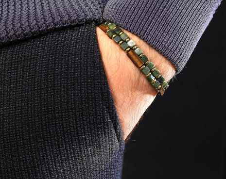 Tiger's Eye, Jade and Hematite Bracelet Set