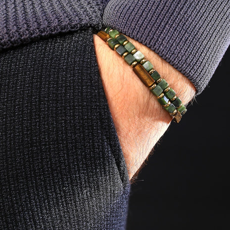 Tiger's Eye, Jade and Hematite Bracelet Set