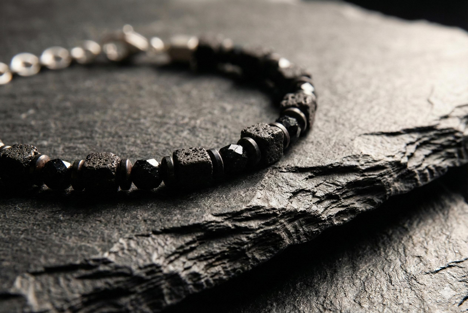 Spinel and Lava Stone Bracelet | Armillas Design – black spinel volcanic lava bracelet – view 2
