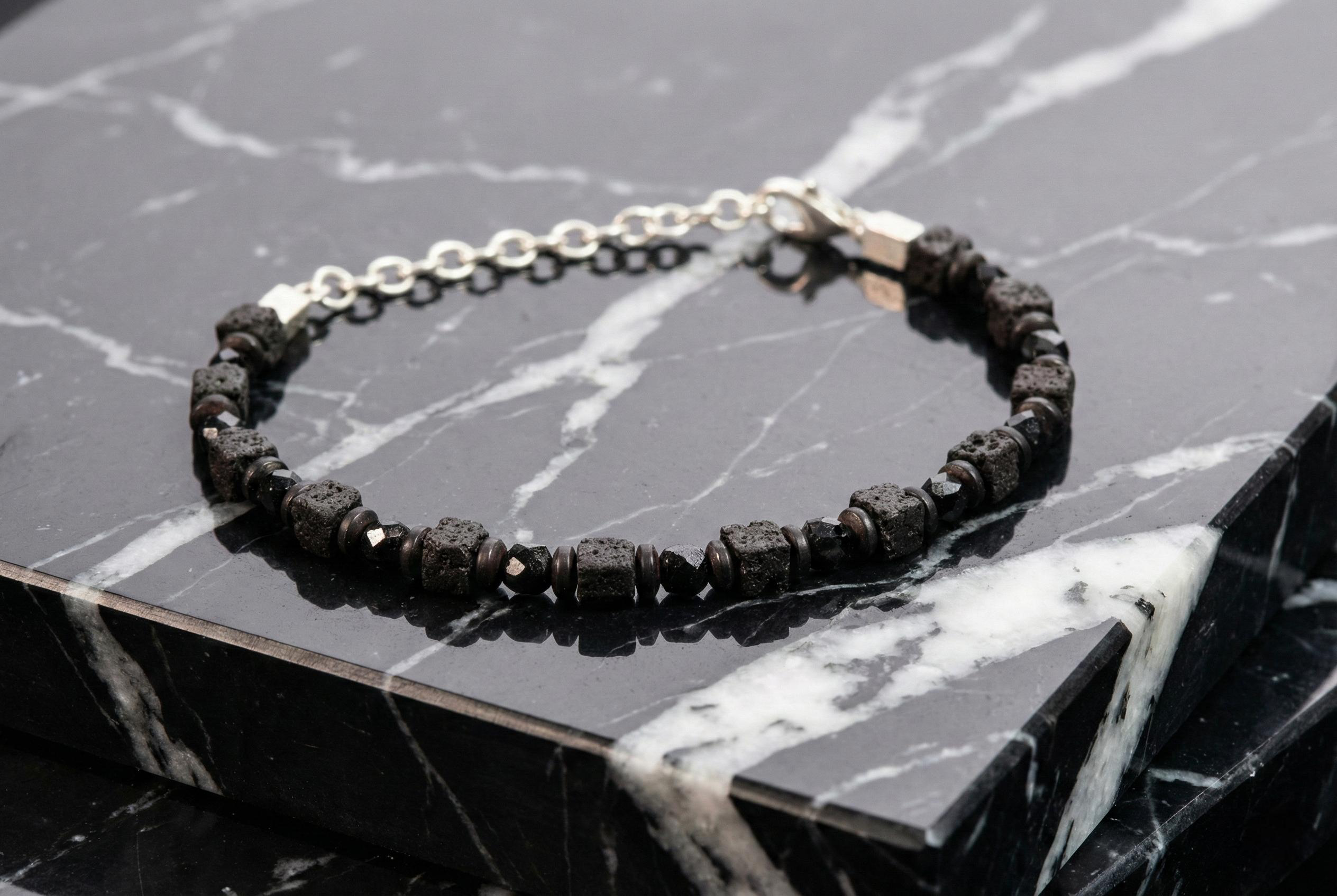 Spinel and Lava Stone Bracelet | Armillas Design – black spinel volcanic lava bracelet – view 4