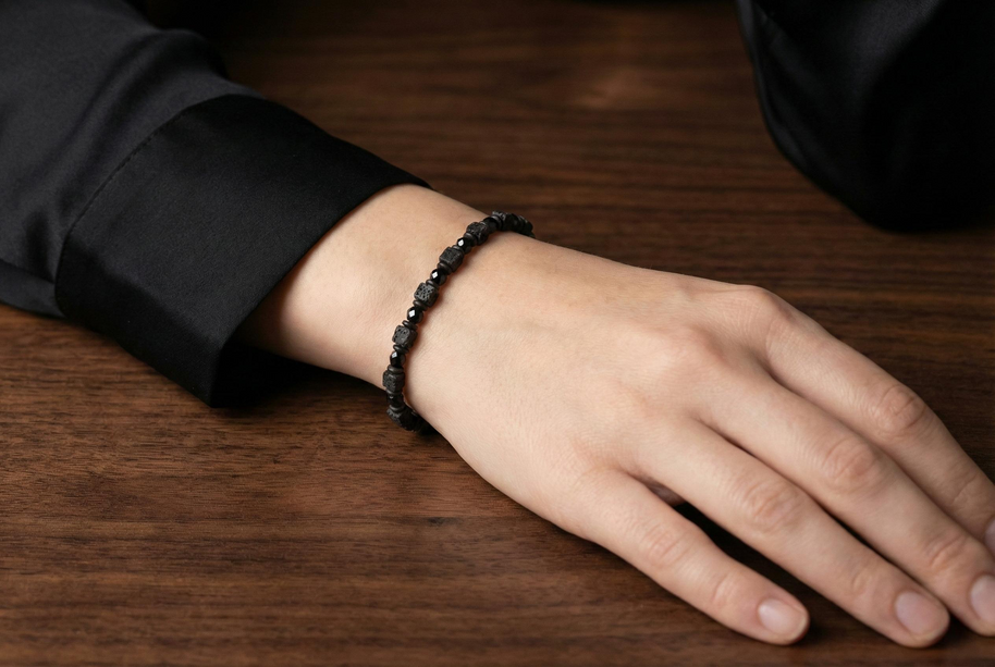 Spinel and Lava Stone Bracelet | Armillas Design – black spinel volcanic lava bracelet – view 5