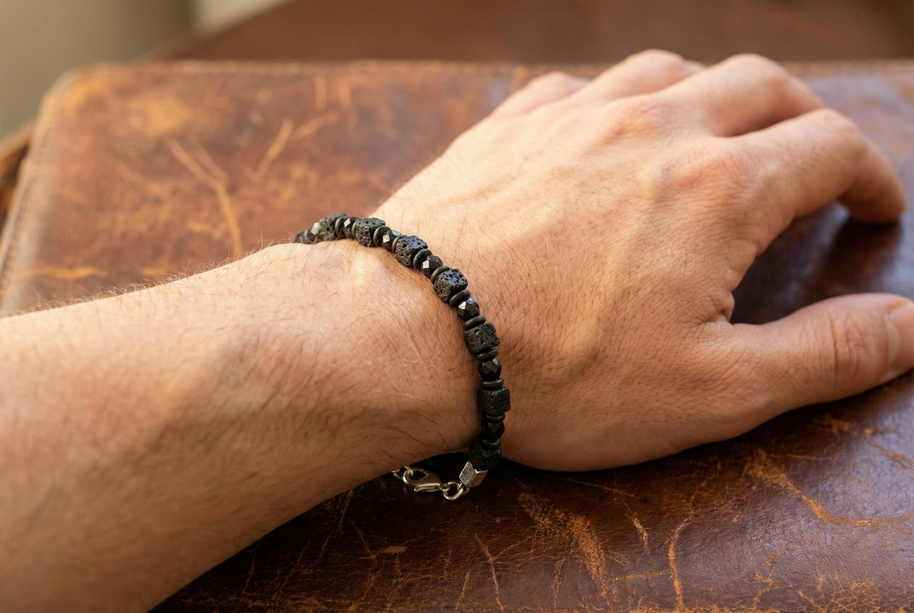 Spinel and Lava Stone Bracelet | Armillas Design – black spinel volcanic lava bracelet – view 6
