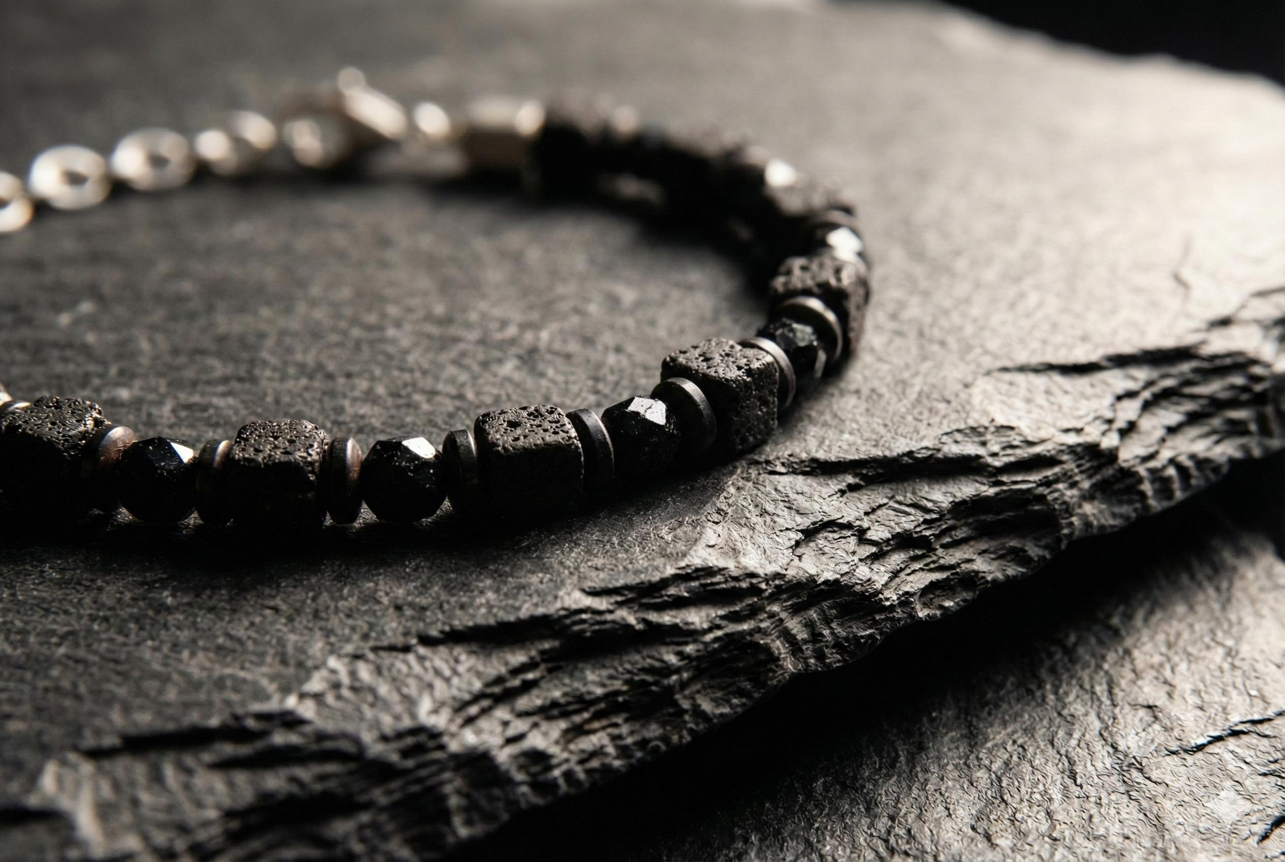 Spinel and Lava Stone Bracelet | Armillas Design – black spinel volcanic lava bracelet – view 2