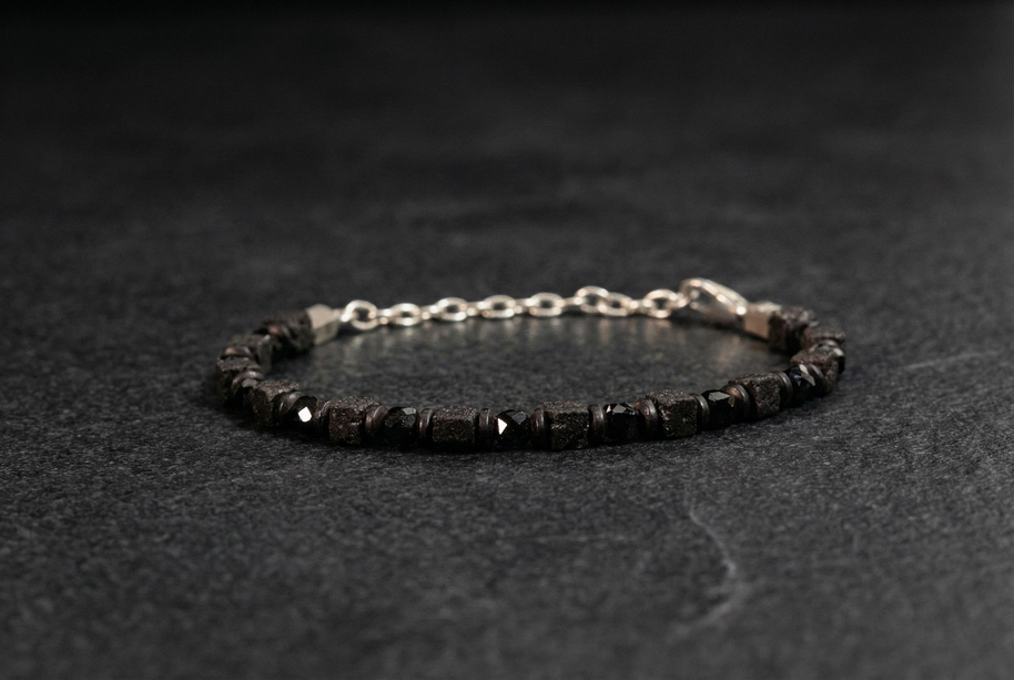 Spinel and Lava Stone Bracelet | Armillas Design – black spinel volcanic lava bracelet – view 7