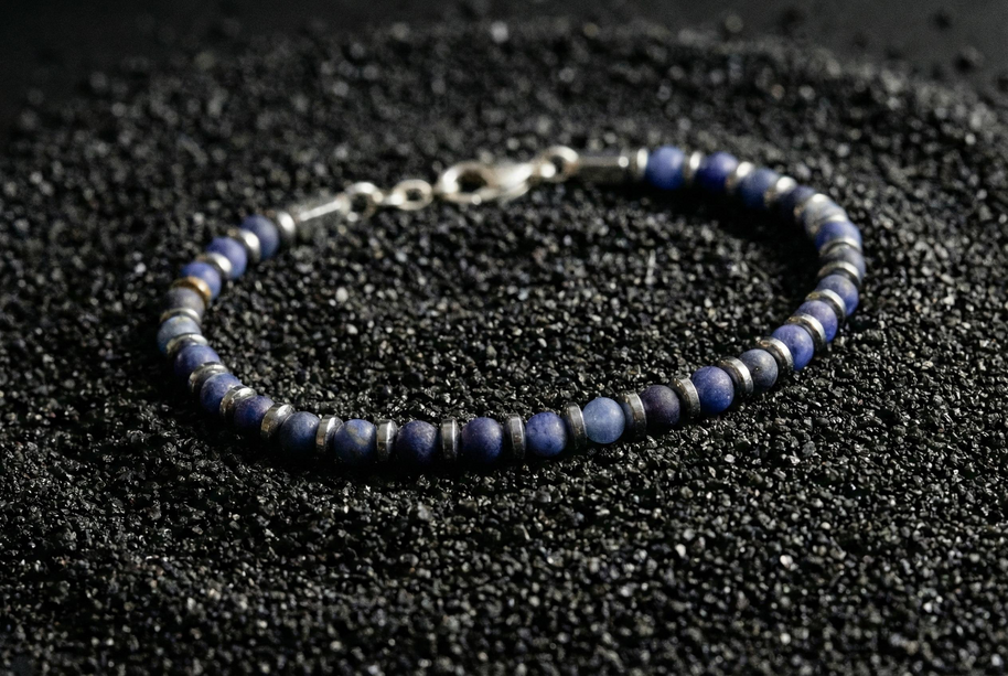 Sodalite and Hematite Bracelet | Armillas Design – sodalite gemstone bracelet – view 7