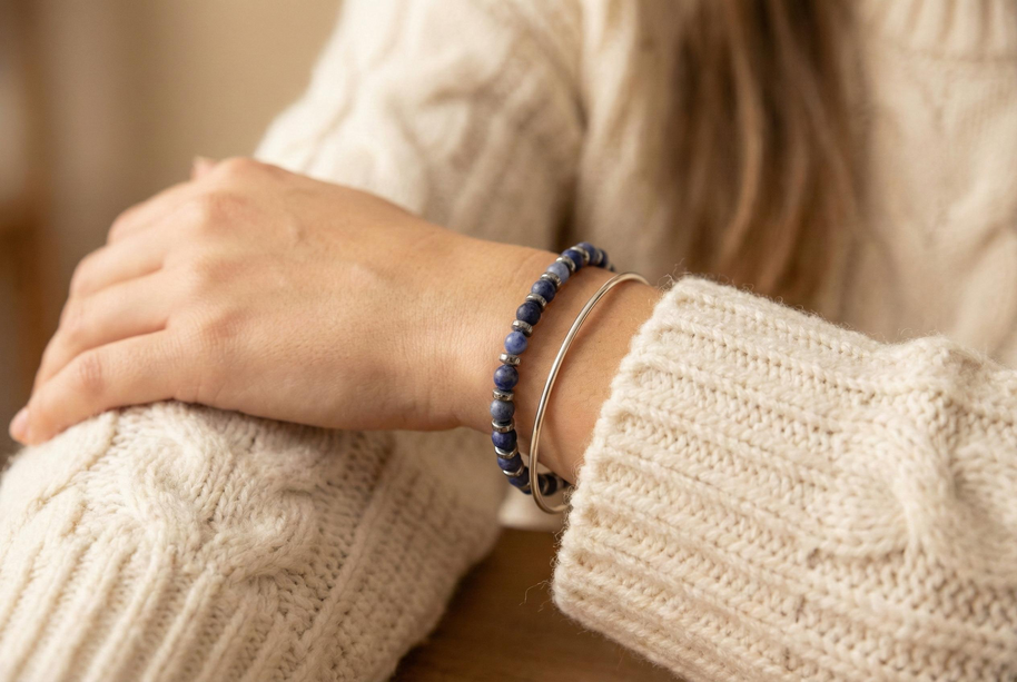 Sodalite and Hematite Bracelet | Armillas Design – sodalite gemstone bracelet – view 6