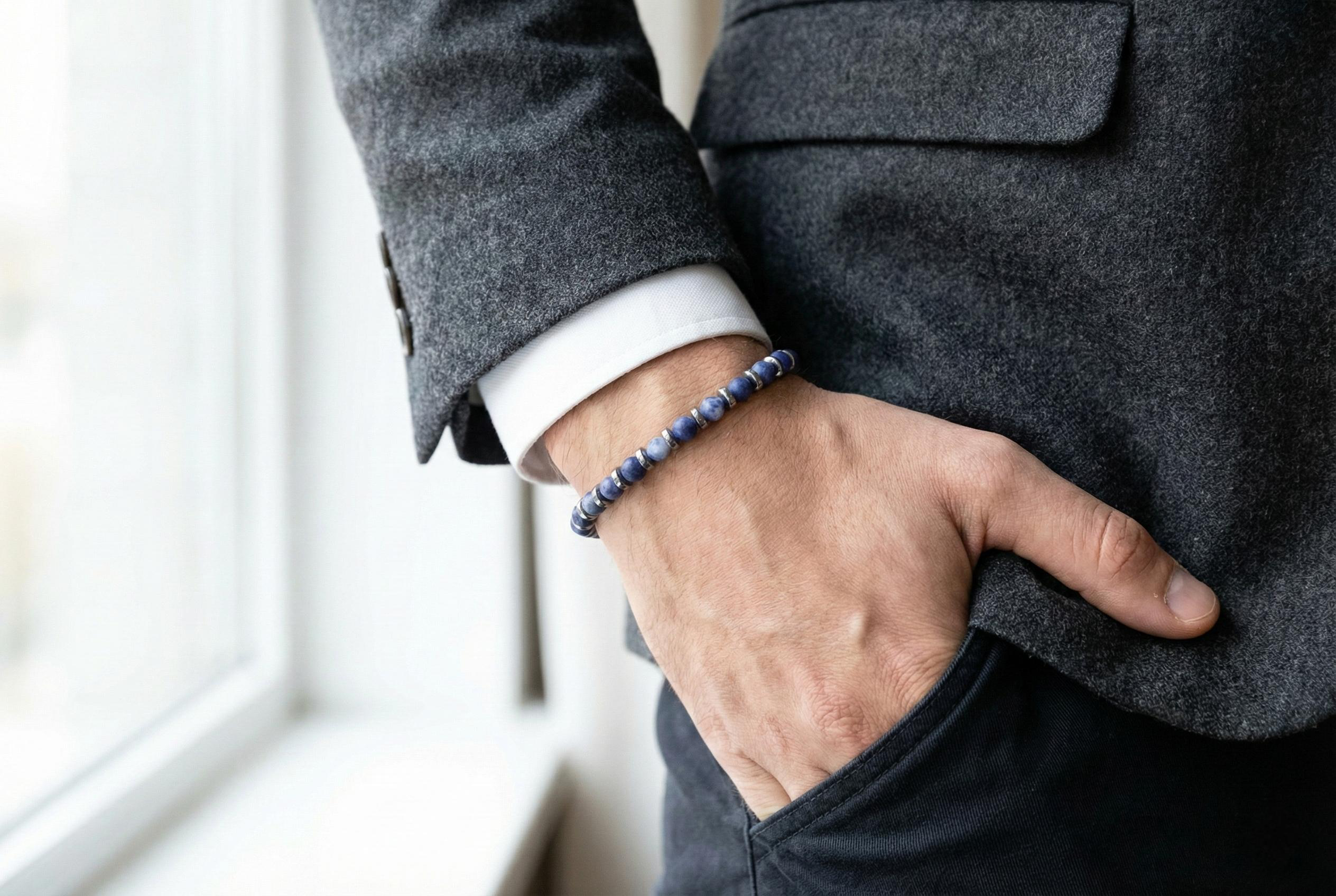 Sodalite and Hematite Bracelet | Armillas Design – sodalite gemstone bracelet – view 5