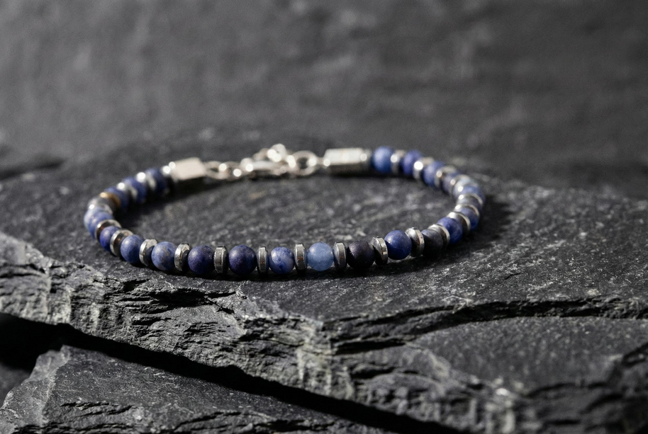 Sodalite and Hematite Bracelet | Armillas Design – sodalite gemstone bracelet – view 4