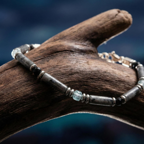 Spectrolite, Aquamarine and Spinel Bracelet | Armillas Design – iridescent gemstone bracelet – view 4