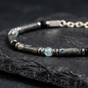Spectrolite, Aquamarine and Spinel Bracelet | Armillas Design – iridescent gemstone bracelet – view 5