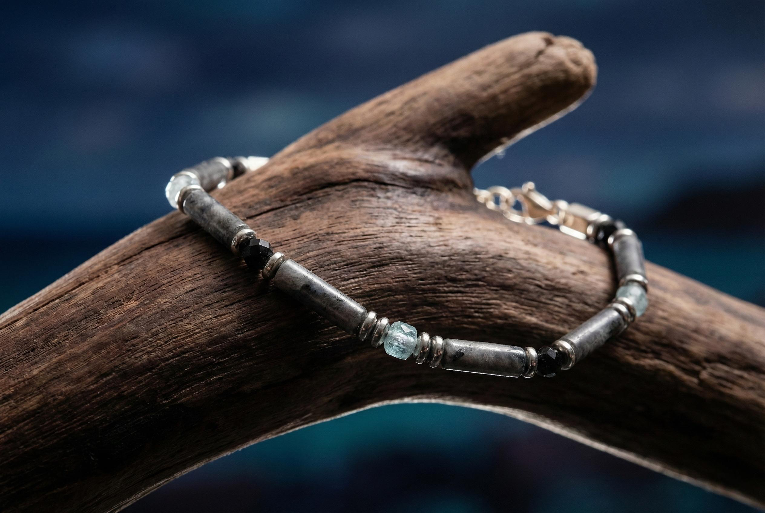 Spectrolite, Aquamarine and Spinel Bracelet | Armillas Design – iridescent gemstone bracelet – view 4