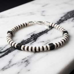 Black and White Lava Stone Bracelet | Armillas Design – volcanic lava gemstone bracelet – view 4