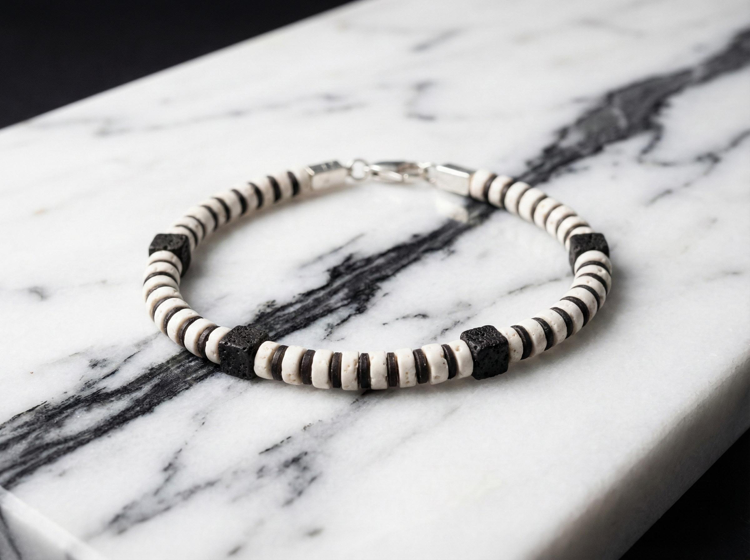 Black and White Lava Stone Bracelet | Armillas Design – volcanic lava gemstone bracelet – view 4