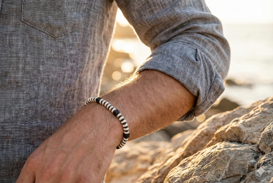 Black and White Lava Stone Bracelet | Armillas Design – volcanic lava gemstone bracelet – view 6
