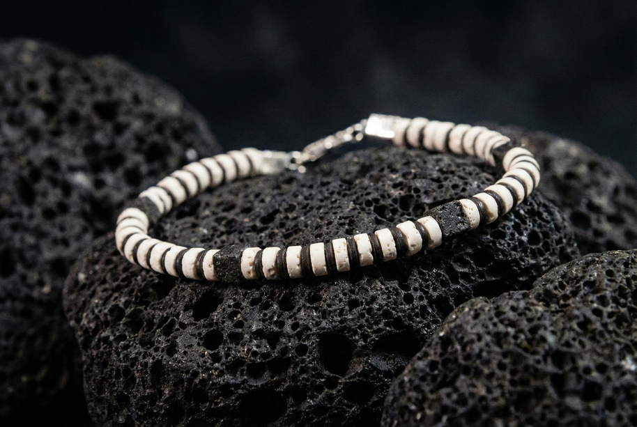Black and White Lava Stone Bracelet | Armillas Design – volcanic lava gemstone bracelet – view 7